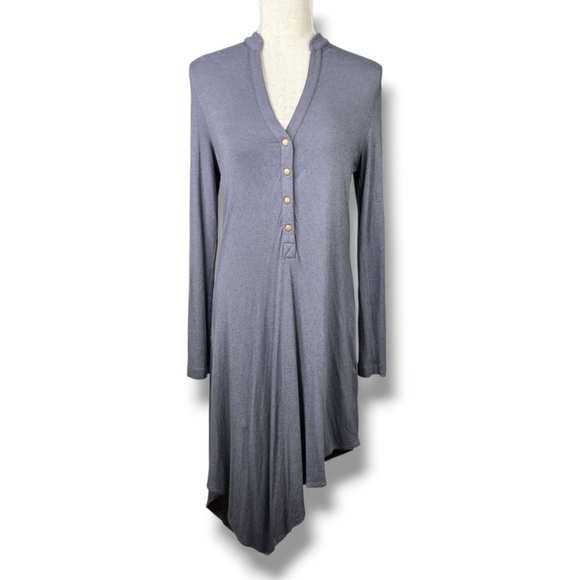 Ronen Chen Gray Knit Dress Womens sz 2 / US sz 8 Asymmetrical Hem V-Neck Minimal - Picture 1 of 16